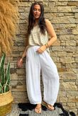 Lina Linen Blend Barrel Pant White